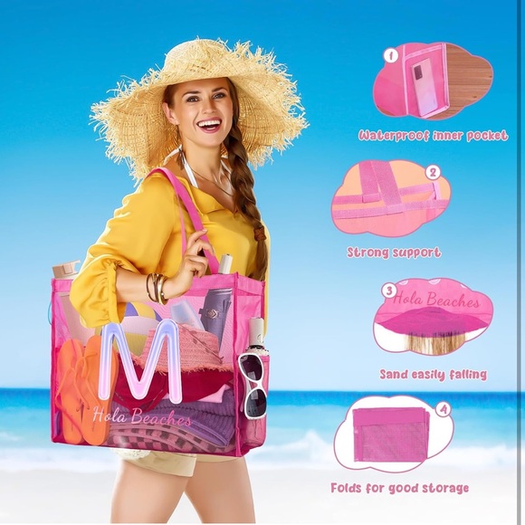 Beach Bags for Women, Mesh Beach Bag - Picture 1 of 3